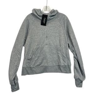 Women’s Gray Half Zip Athletic Hoodie Cropped Thumb Hole Pullover L NWT FKEEP